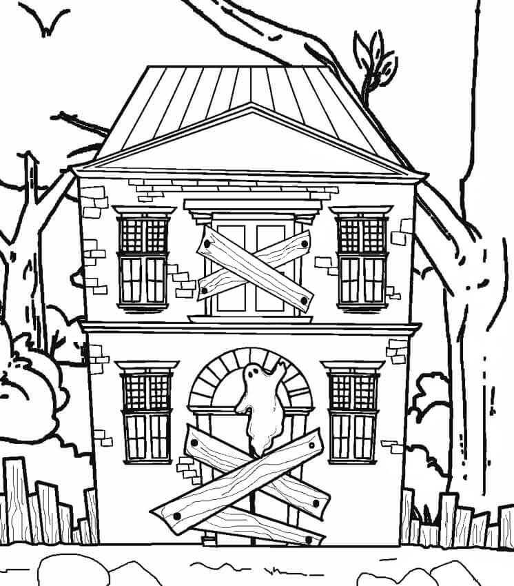 Dibujo de Casa Embrujada Clsica para Colorear
