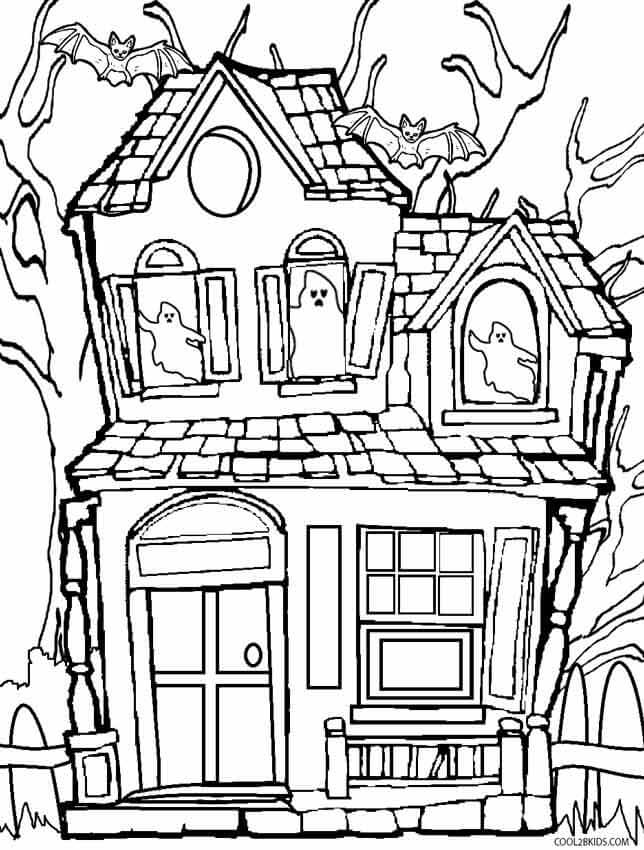 Dibujo de Casa Embrujada en Ruinas para Colorear