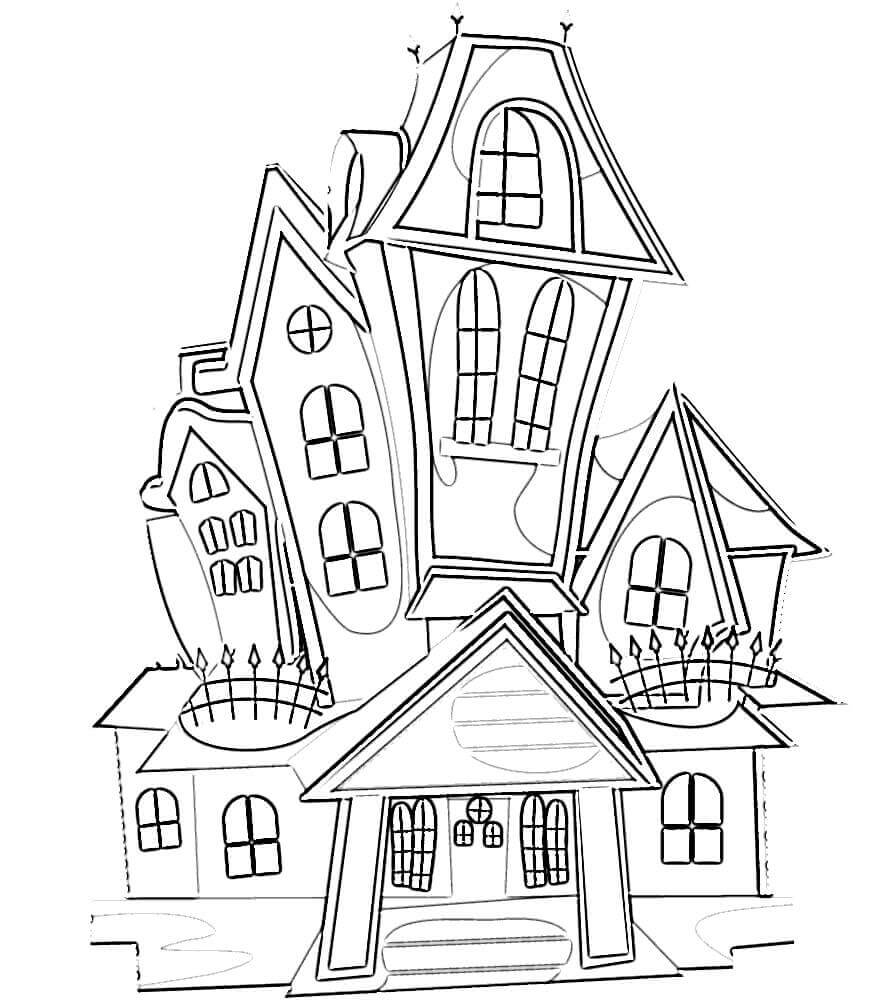 Dibujo de Casa Embrujada Espeluznante para Colorear