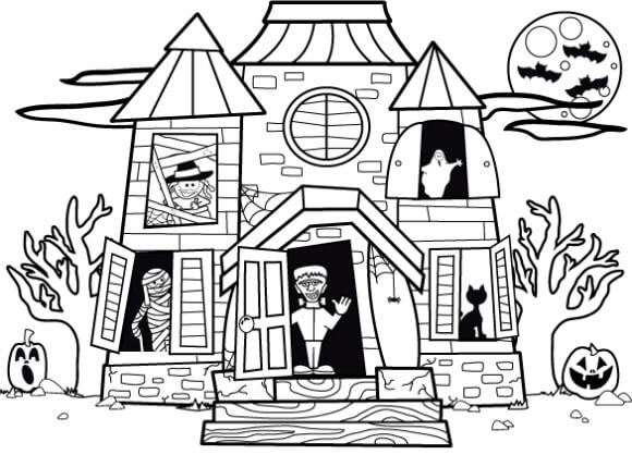 Dibujo de Casa Encantada de Halloween para Colorear