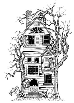 Dibujo de Casa Encantada Espeluznante para Colorear