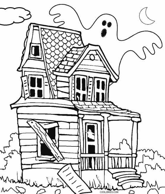 Dibujo de Casa Encantada Fantasma para Colorear