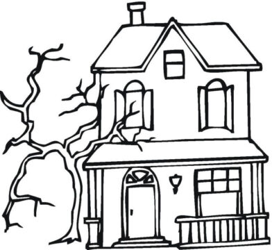 Dibujo de Casa Encantada Imprimible para Colorear