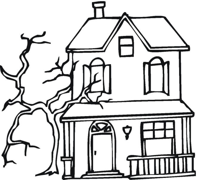 Dibujo de Casa Encantada Imprimible para Colorear