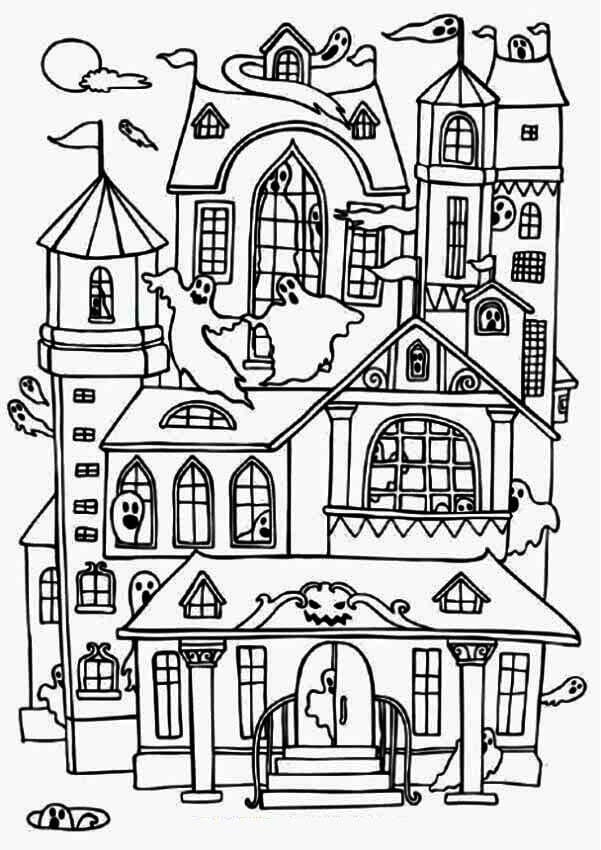 Dibujo de Casa Encantada Moderna para Colorear