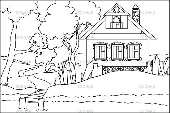 Dibujo de Casa Junto al Lago para Colorear