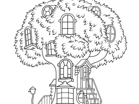 Dibujo de Impresionante Casa del árbol para Colorear