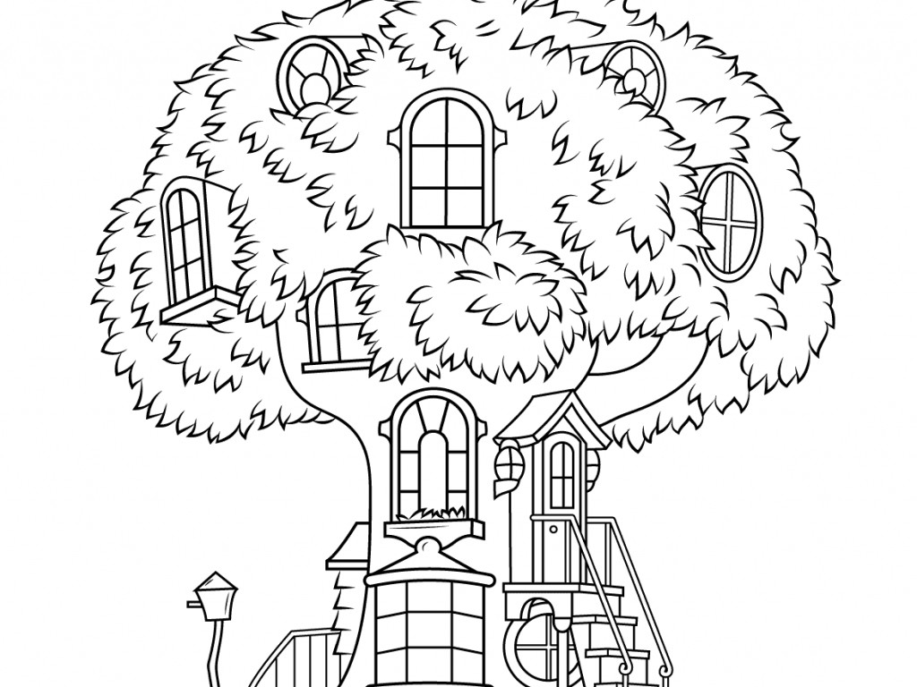 Dibujo de Impresionante Casa del árbol para Colorear