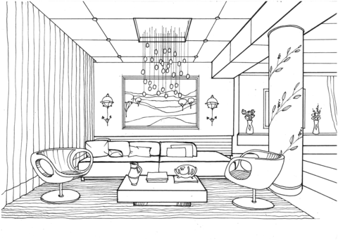 Dibujo de Sala de Estar Impresionante para Colorear