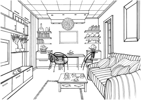 Dibujo de Sala de Estar Moderna para Colorear