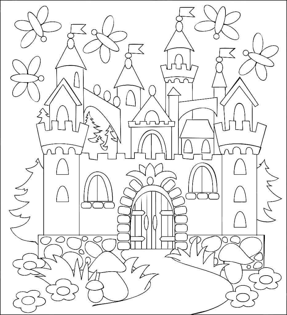 Dibujo de Castillo de Dibujos Animados para Colorear