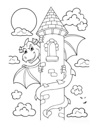 Dibujo de Dragn con Castillo para Colorear