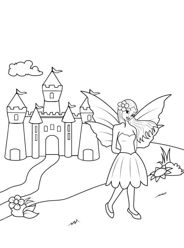 Dibujo de Hada y Castillo para Colorear
