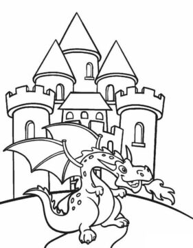 Dibujo de Lindo Dragn y Castillo para Colorear