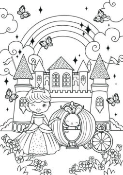 Dibujo de Princesa y Conejito en el Castillo para Colorear