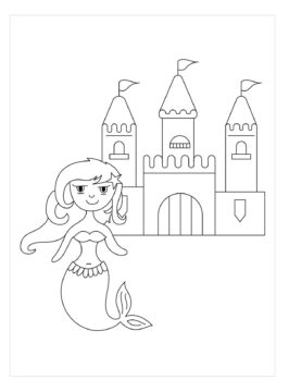 Dibujo de Sirena con Castillo para Colorear