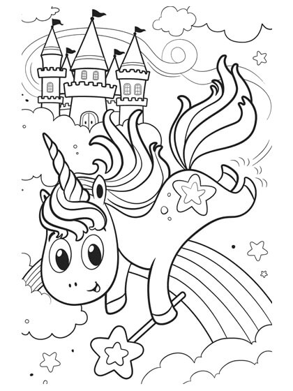 Dibujo de Unicornio con Castillo para Colorear