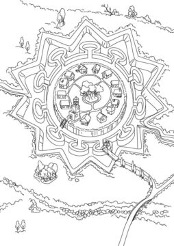 Dibujo de Vista Bsica del Castillo Desde Arriba para Colorear