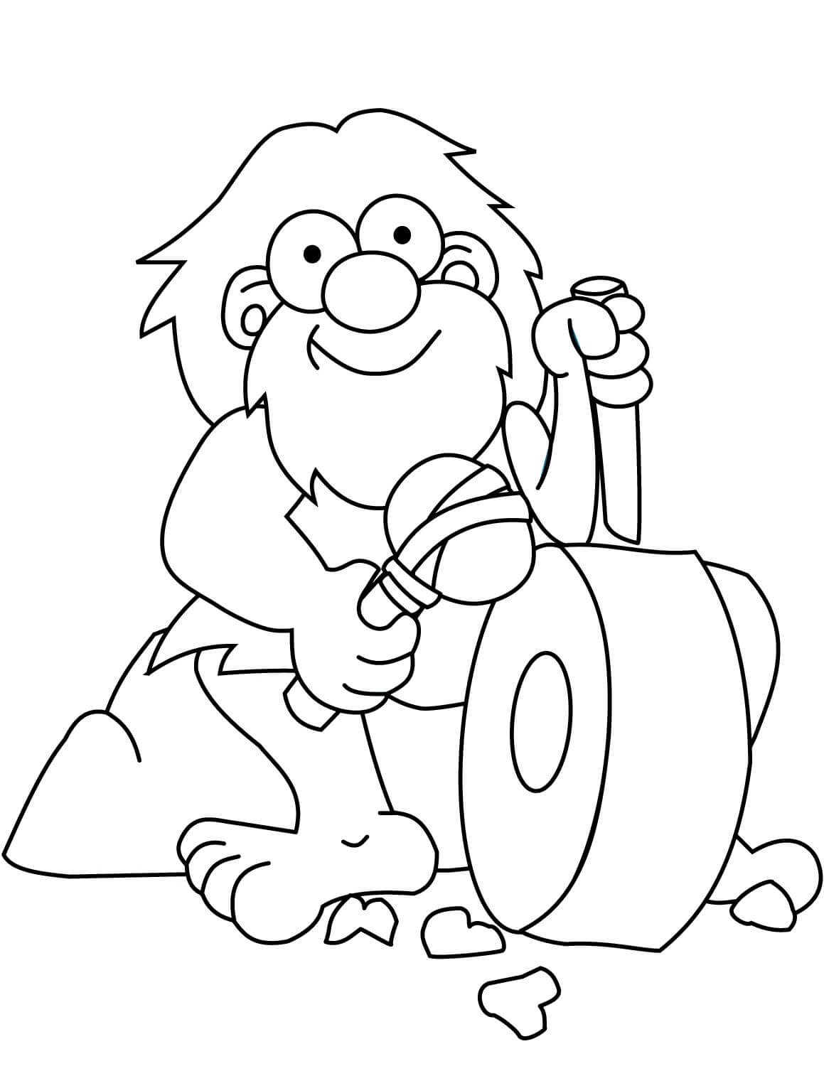 Dibujo de Hombre de las Cavernas Afilar Hacha y Cuchillo para Colorear