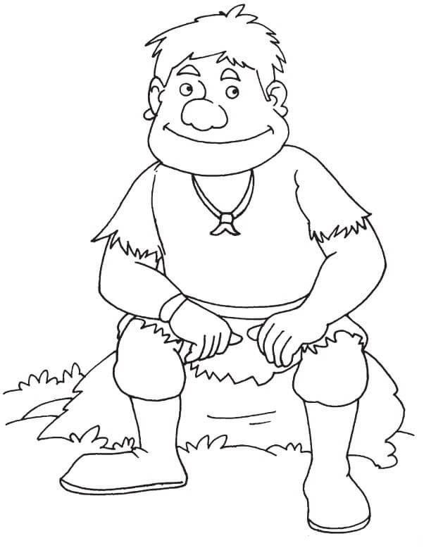 Dibujo de Hombre de las Cavernas Sentado para Colorear