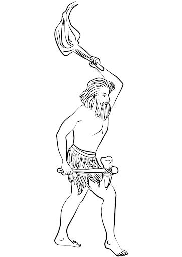 Dibujo de Hombre de las Cavernas con Hacha y Antorcha para Colorear