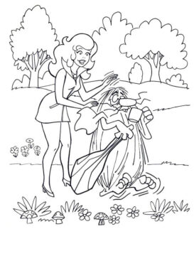 Dibujo de Hombre de las Cavernas y Perro Grande para Colorear