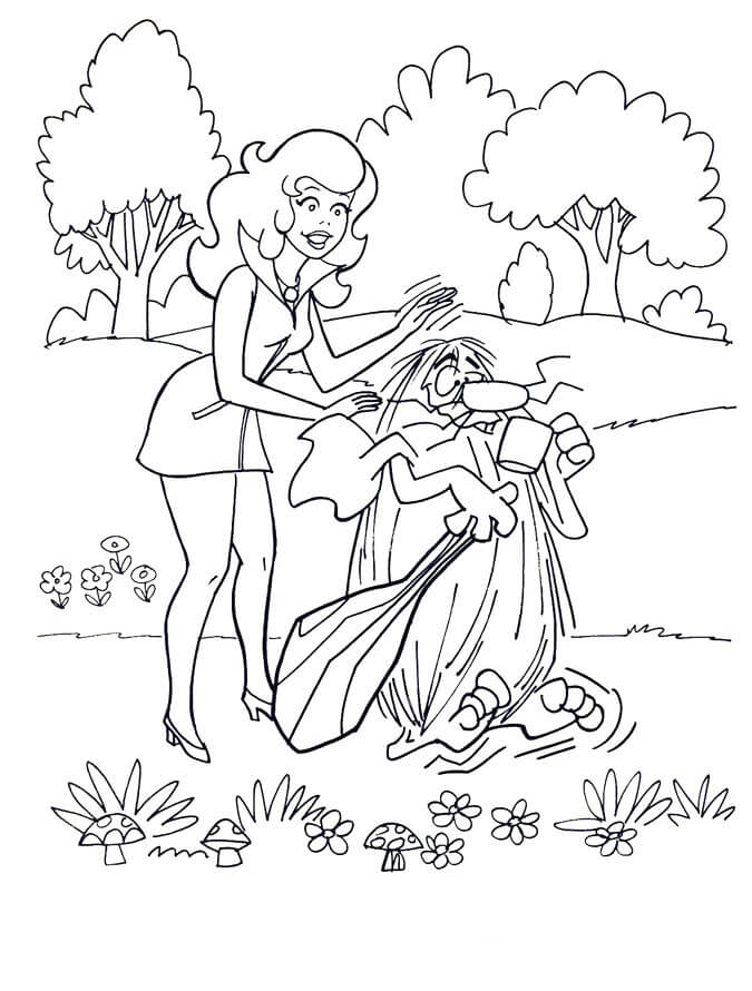 Dibujo de Hombre de las Cavernas y Perro Grande para Colorear
