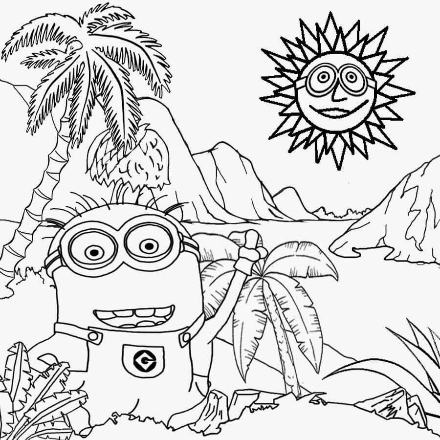 Dibujo de Minion Caveman en la Playa para Colorear