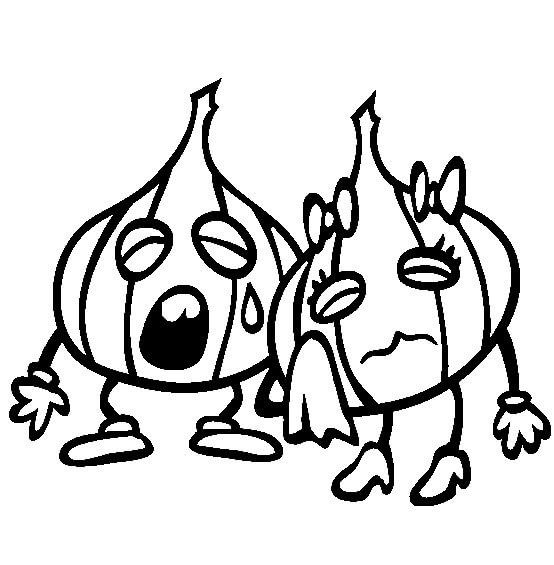 Dibujo de Dos Cebollas Llorando para Colorear