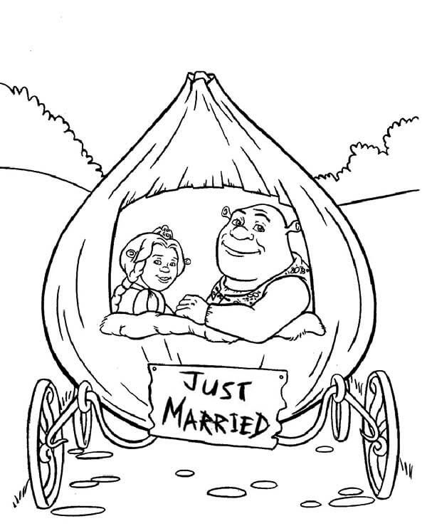 Dibujo de Shrek y la Princesa Fiona en Cebolla para Colorear