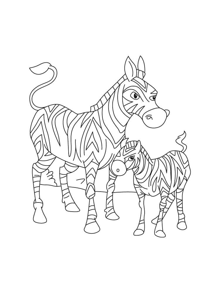 Dibujo de Básico Madre Cebra y bebé Cebra para Colorear
