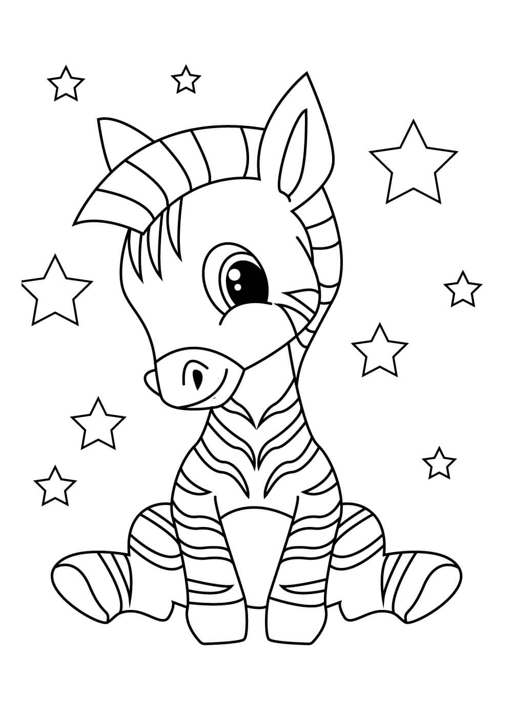 Dibujo de Cebra Sentado con Estrella para Colorear