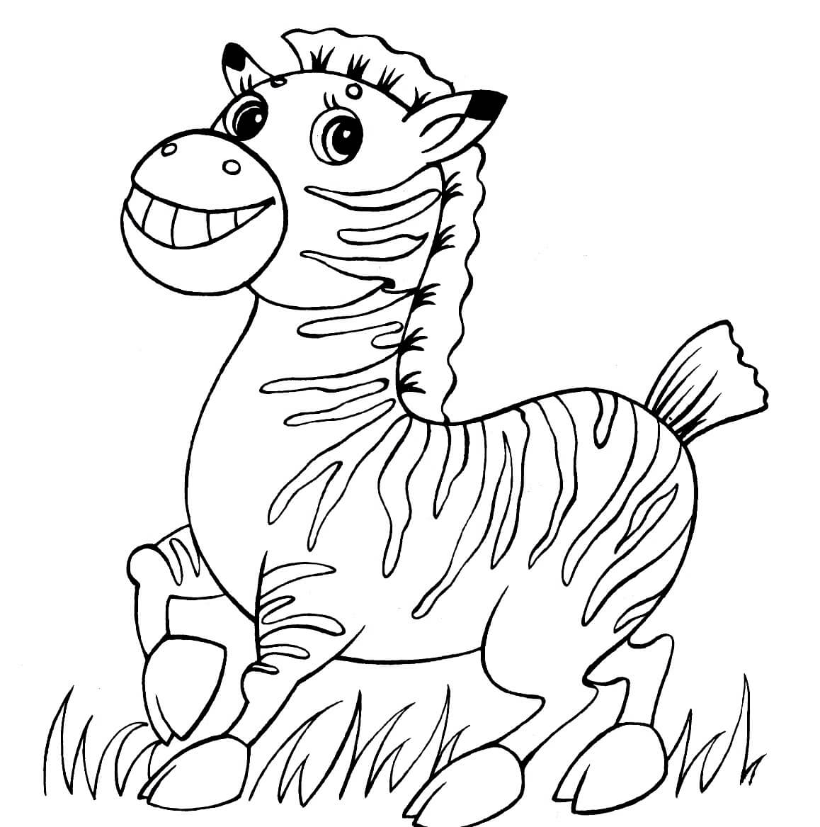 Dibujo de Divertida Cebra Sobre Hierba para Colorear