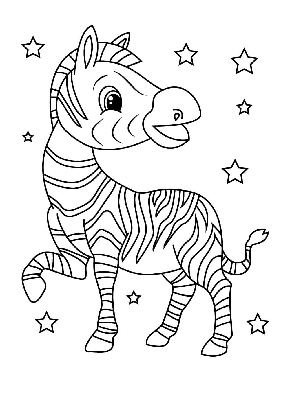 Dibujo de Divertida Cebra con Estrella para Colorear