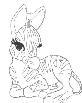 Dibujo de Lindo bebé Cebra Acostado para Colorear