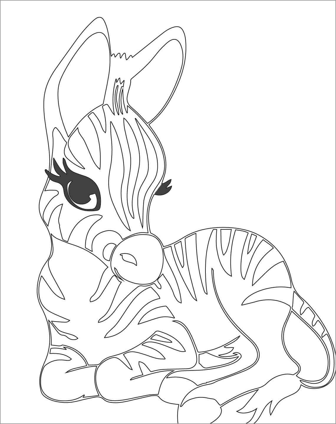 Dibujo de Lindo bebé Cebra Acostado para Colorear