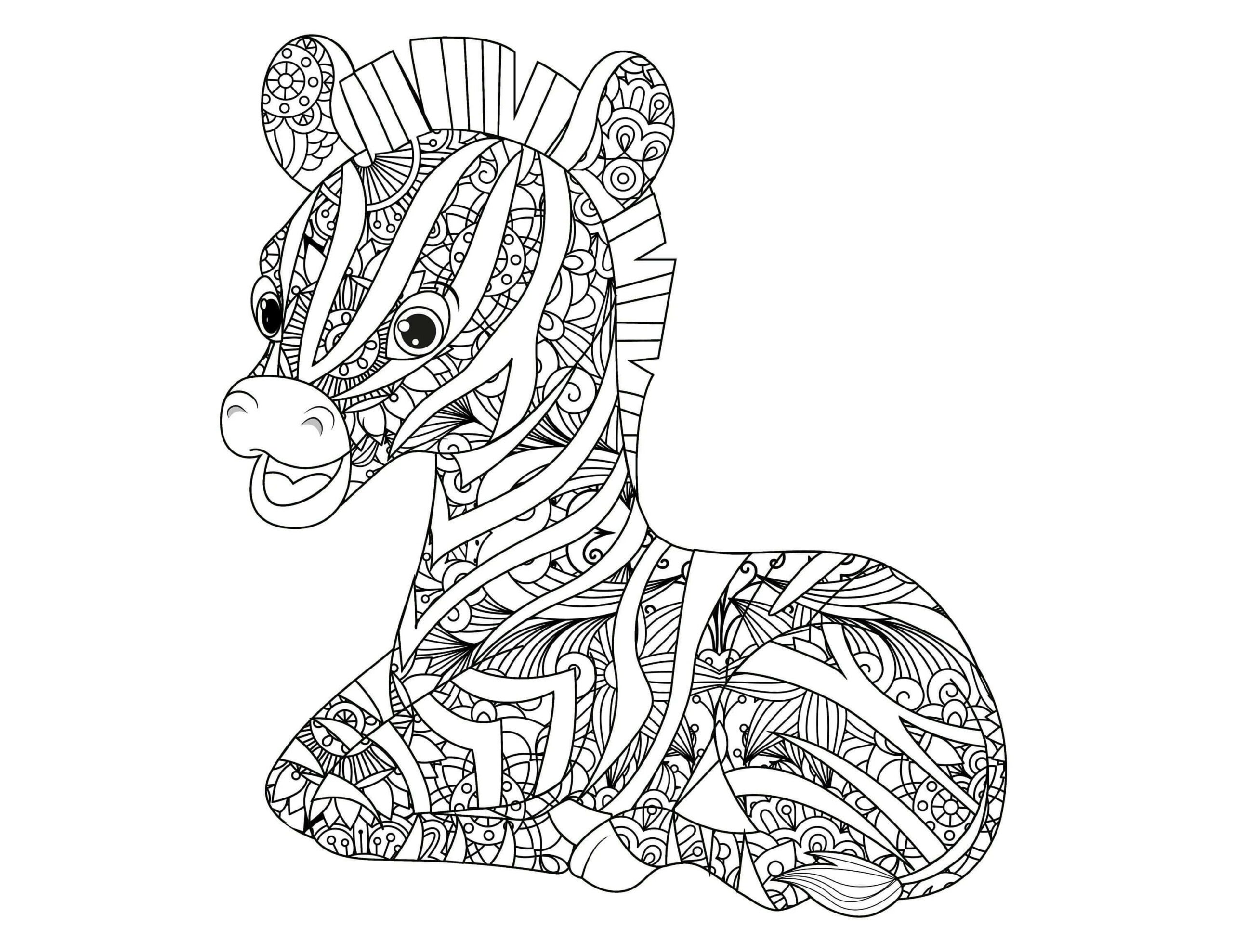 Dibujo de Mandala Cebra Sentado Scaled para Colorear