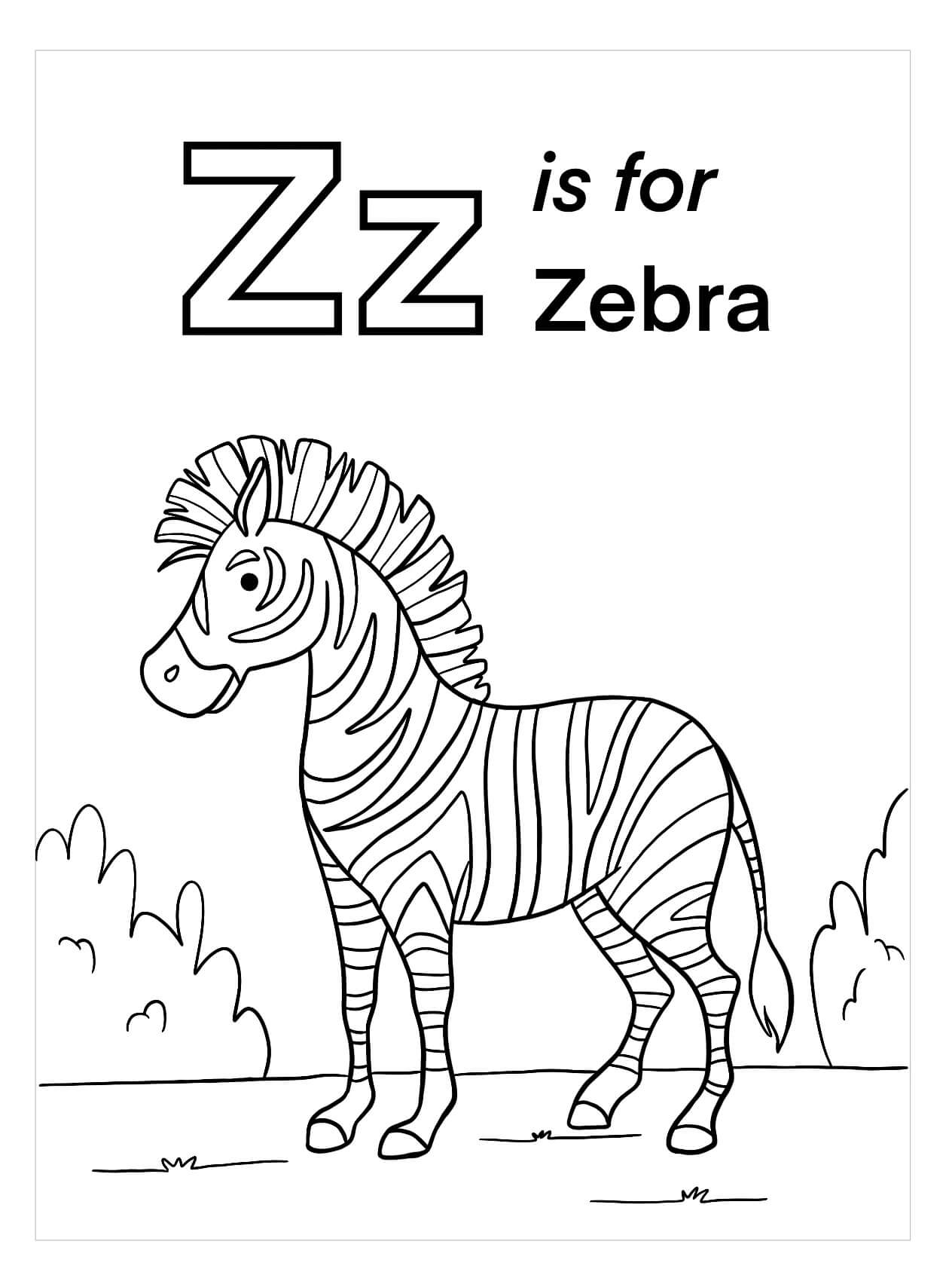 Dibujo de Z Es para Cebra para Colorear