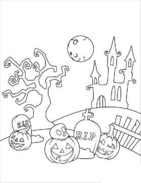 Dibujo de Cementerio de Vispera de Todos los Santos para Colorear