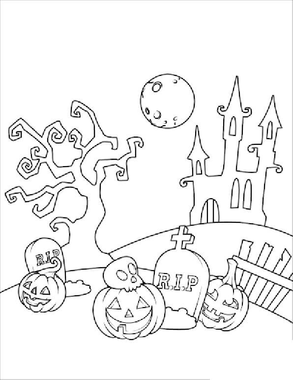 Dibujo de Cementerio de Vispera de Todos los Santos para Colorear