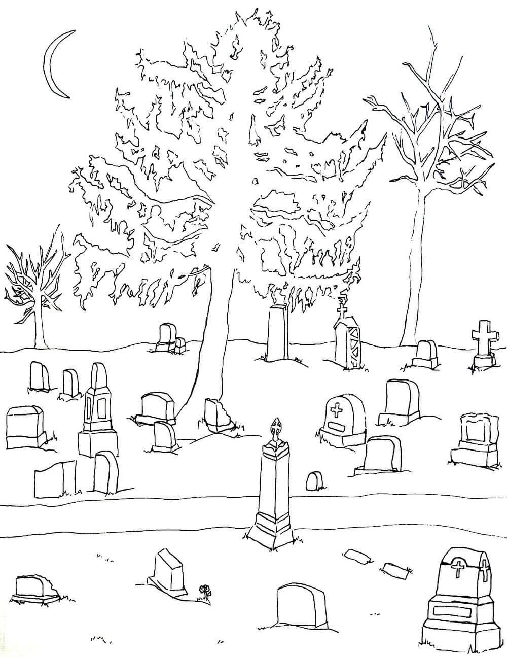 Dibujo de Cementerio Desierto para Colorear