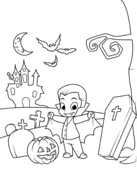 Dibujo de Cementerio Dracula y Calabaza para Colorear