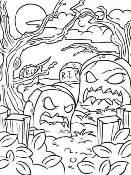 Dibujo de Cementerio Fantasma Enojado para Colorear