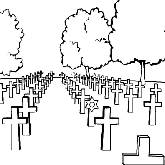 Dibujo de Cementerio Muchas Lapidas para Colorear