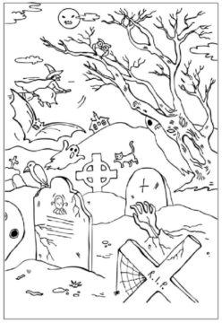 Dibujo de Cementerio Terrorifico frío para Colorear