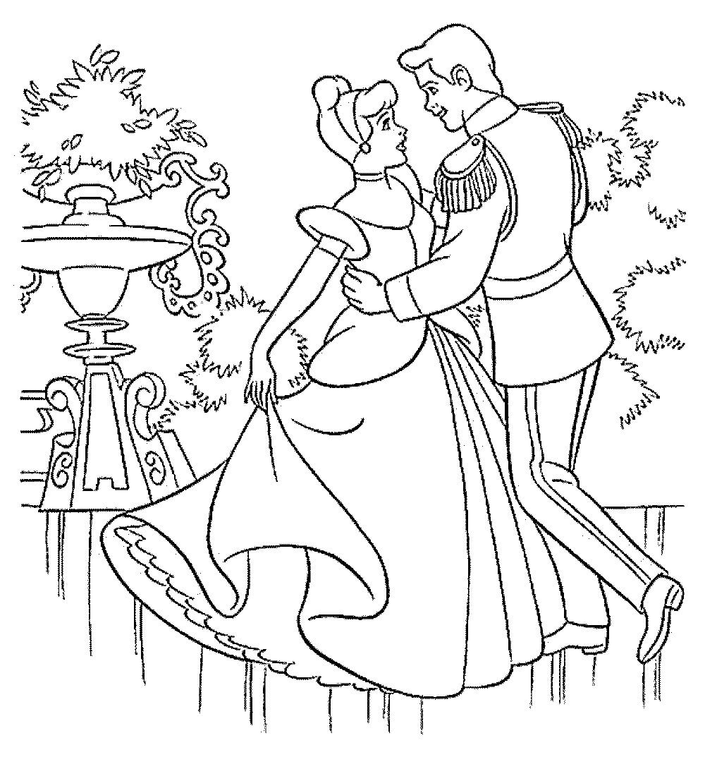 Dibujo de Bella Cenicienta y el Prncipe para Colorear