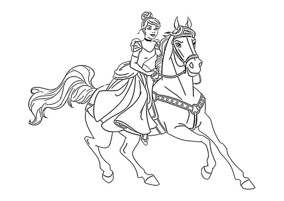 Dibujo de Cenicienta Montando a Caballo para Colorear