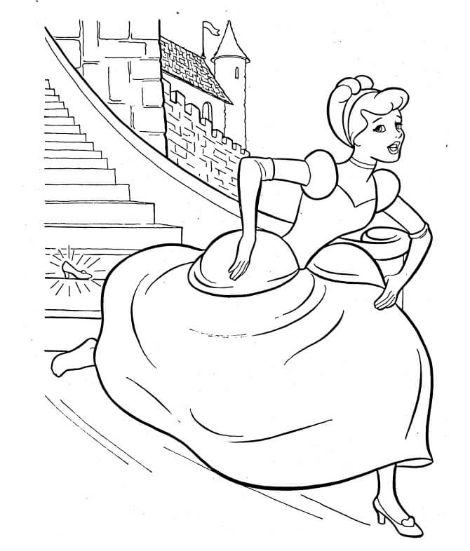 Dibujo de Cenicienta Sali Corriendo del Palacio para Colorear