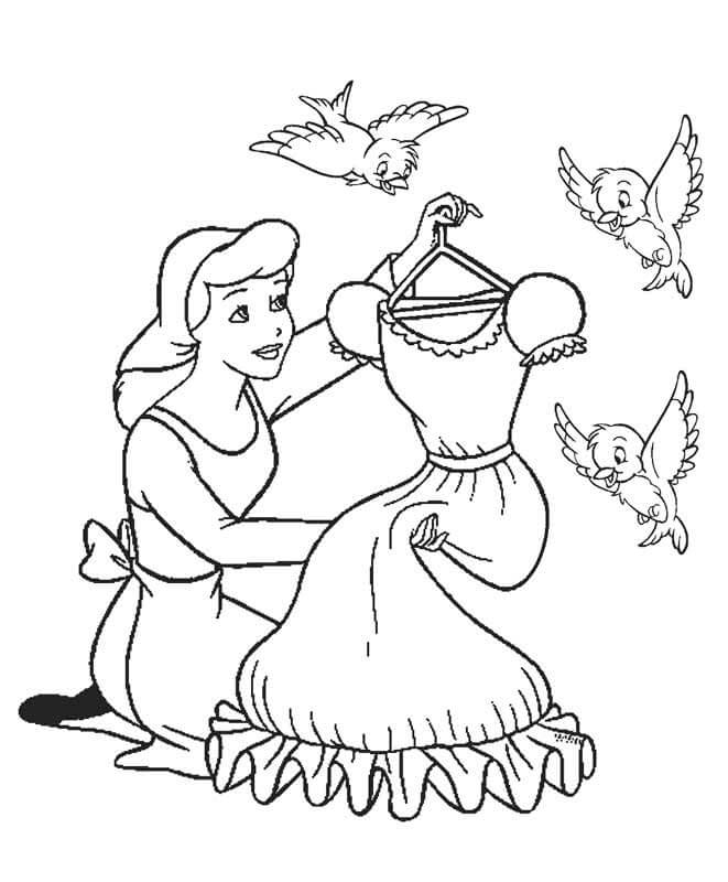 Dibujo de Cenicienta Sosteniendo el Vestido para Colorear