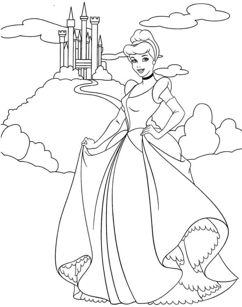 Dibujo de Cenicienta con Castillo para Colorear